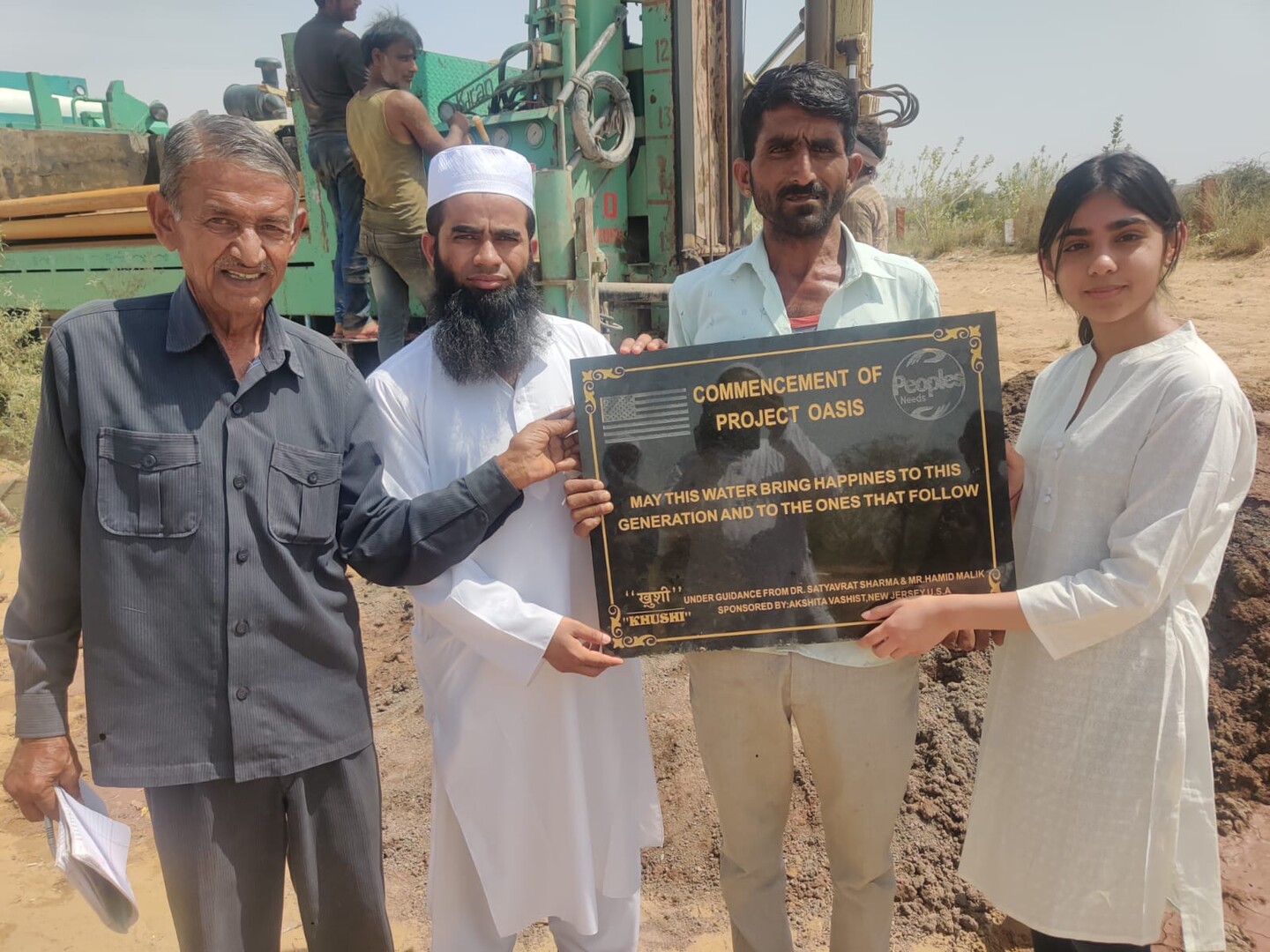 Akshita Vashisht with community members at the Project Oasis well-drilling commencement in rural Rajasthan, India